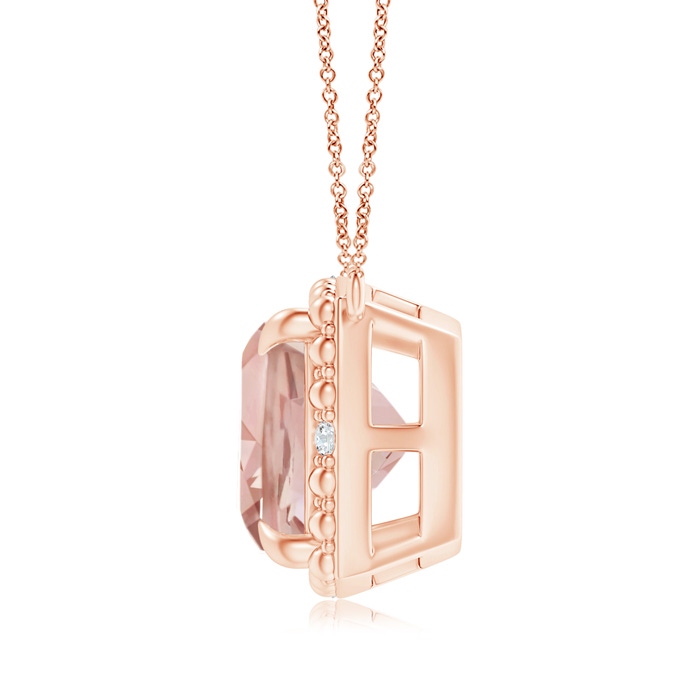 9mm AAA Claw-Set Cushion Morganite Beaded Halo Necklace in Rose Gold Product Image