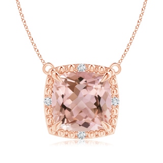 9mm AAAA Claw-Set Cushion Morganite Beaded Halo Necklace in Rose Gold