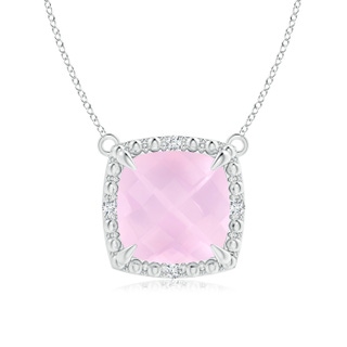 8mm AAAA Claw-Set Cushion Rose Quartz Beaded Halo Necklace in P950 Platinum