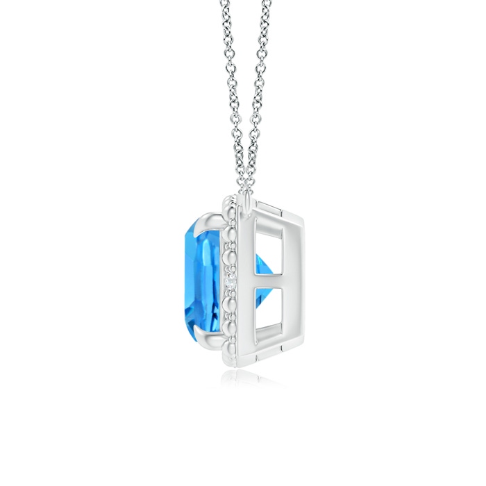 7mm AAAA Claw-Set Cushion Swiss Blue Topaz Beaded Halo Necklace in White Gold product image