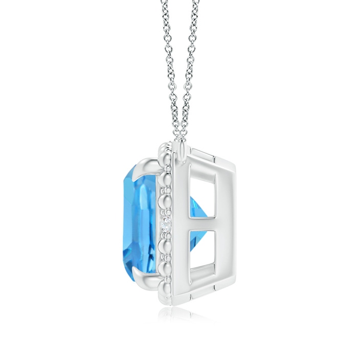 9mm AAA Claw-Set Cushion Swiss Blue Topaz Beaded Halo Necklace in White Gold Product Image