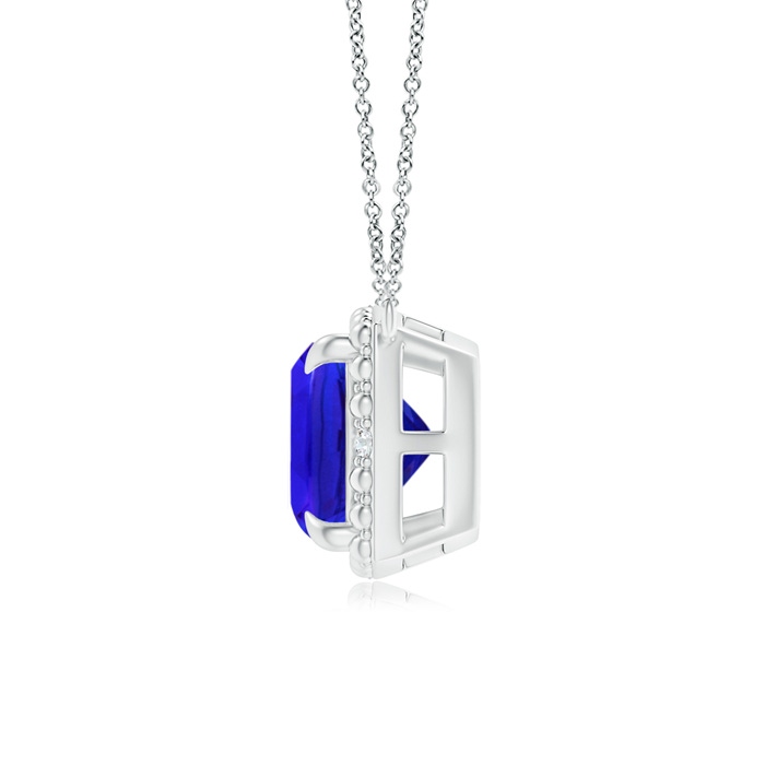 7mm AAA Claw-Set Cushion Tanzanite Beaded Halo Necklace in White Gold Product Image