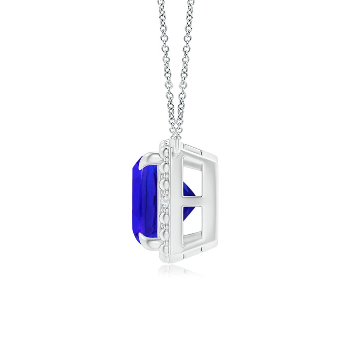 7mm AAA Claw-Set Cushion Tanzanite Beaded Halo Necklace in White Gold product image