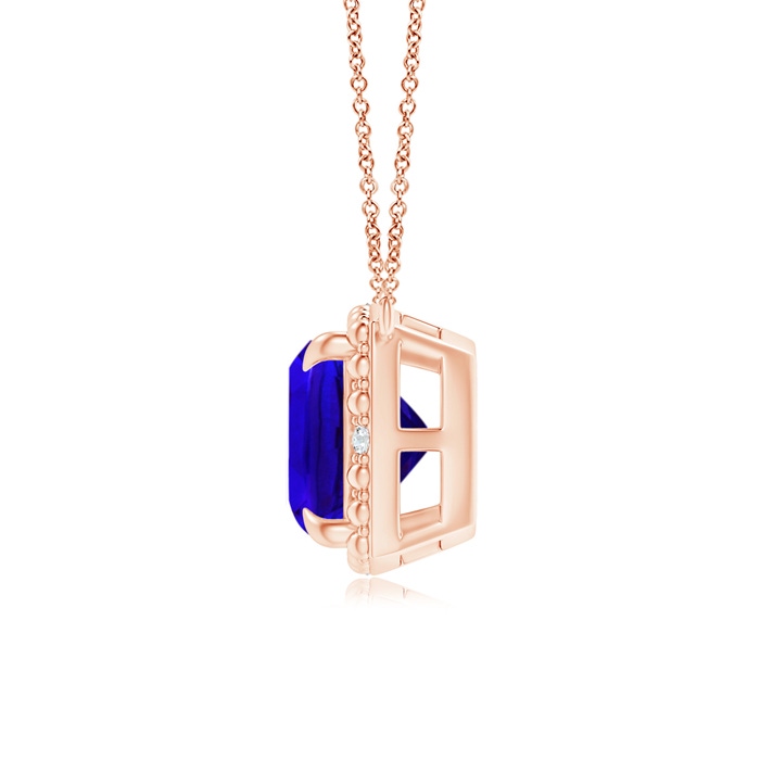 7mm AAAA Claw-Set Cushion Tanzanite Beaded Halo Necklace in Rose Gold Product Image