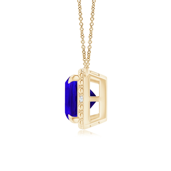 7mm AAAA Claw-Set Cushion Tanzanite Beaded Halo Necklace in Yellow Gold product image