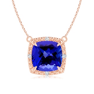 8mm AAAA Claw-Set Cushion Tanzanite Beaded Halo Necklace in Rose Gold