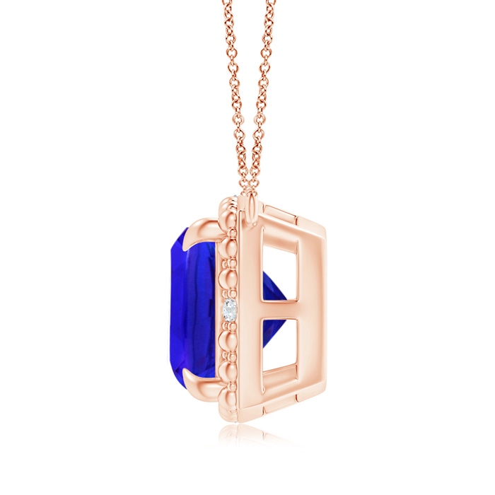 9mm AAA Claw-Set Cushion Tanzanite Beaded Halo Necklace in Rose Gold product image
