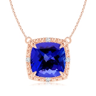 9mm AAAA Claw-Set Cushion Tanzanite Beaded Halo Necklace in 10K Rose Gold
