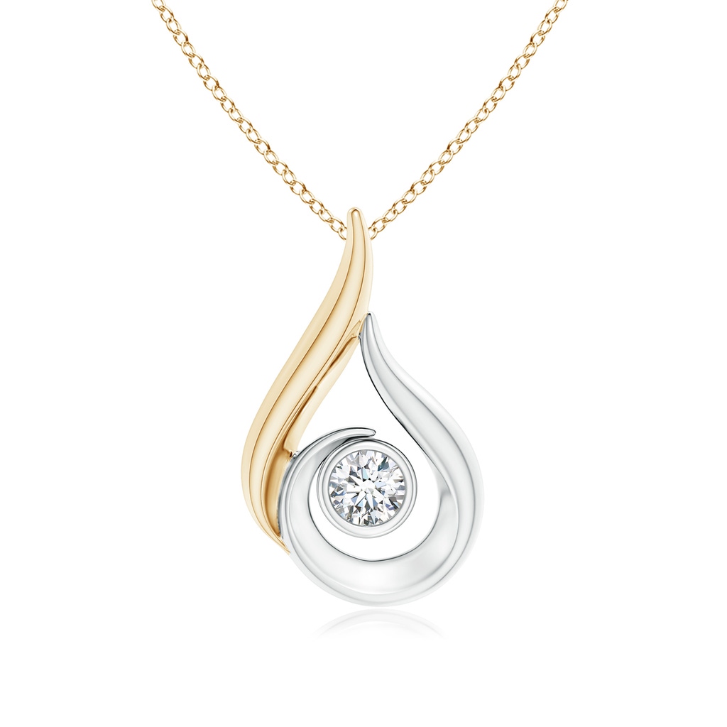 3.2mm GVS2 Bezel-Set Diamond Solitaire Flame Pendant in Two Tone in Yellow Gold White Gold