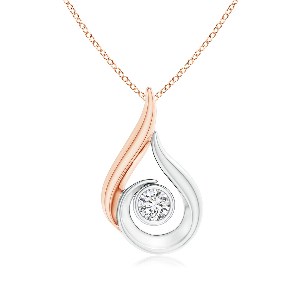3.2mm HSI2 Bezel-Set Diamond Solitaire Flame Pendant in Two Tone in Rose Gold White Gold
