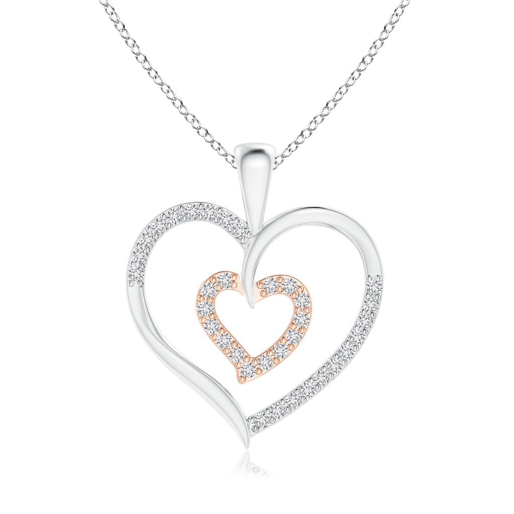 1.1mm HSI2 Twin Heart Diamond Pendant in Two Tone Gold in White Gold Rose Gold