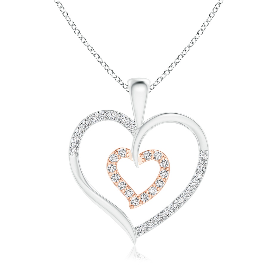 1.1mm HSI2 Twin Heart Diamond Pendant in Two Tone Gold in White Gold Rose Gold 