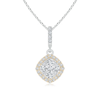 2mm GVS2 Cushion Composite Diamond Halo Dangle Pendant in Two Tone in White Gold Yellow Gold