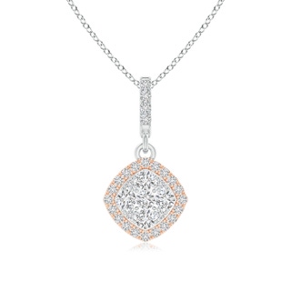 2mm HSI2 Cushion Composite Diamond Halo Dangle Pendant in Two Tone in White Gold Rose Gold