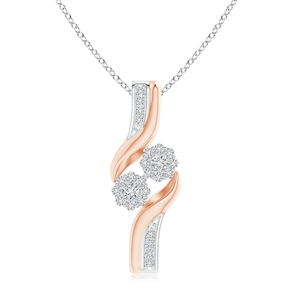1.7mm HSI2 Diamond Twin Clustre Bypass Pendant in Two Tone in White Gold Rose Gold