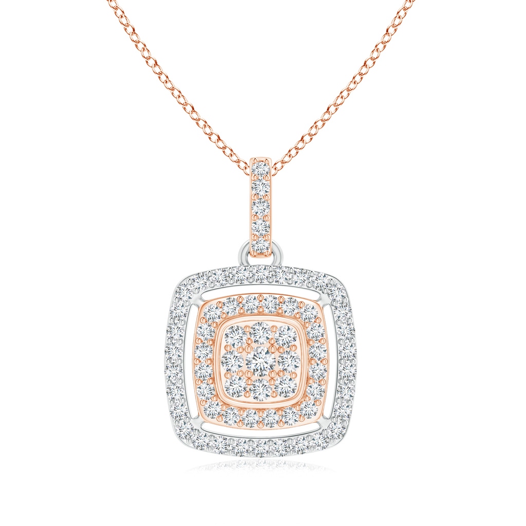 1.6mm GVS2 Cluster Diamond Cushion Double Halo Pendant in Two Tone in Rose Gold White Gold