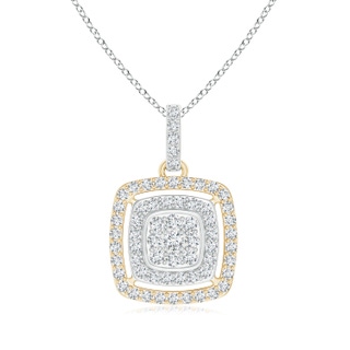 1.6mm GVS2 Clustre Diamond Cushion Double Halo Pendant in Two Tone in White Gold Yellow Gold