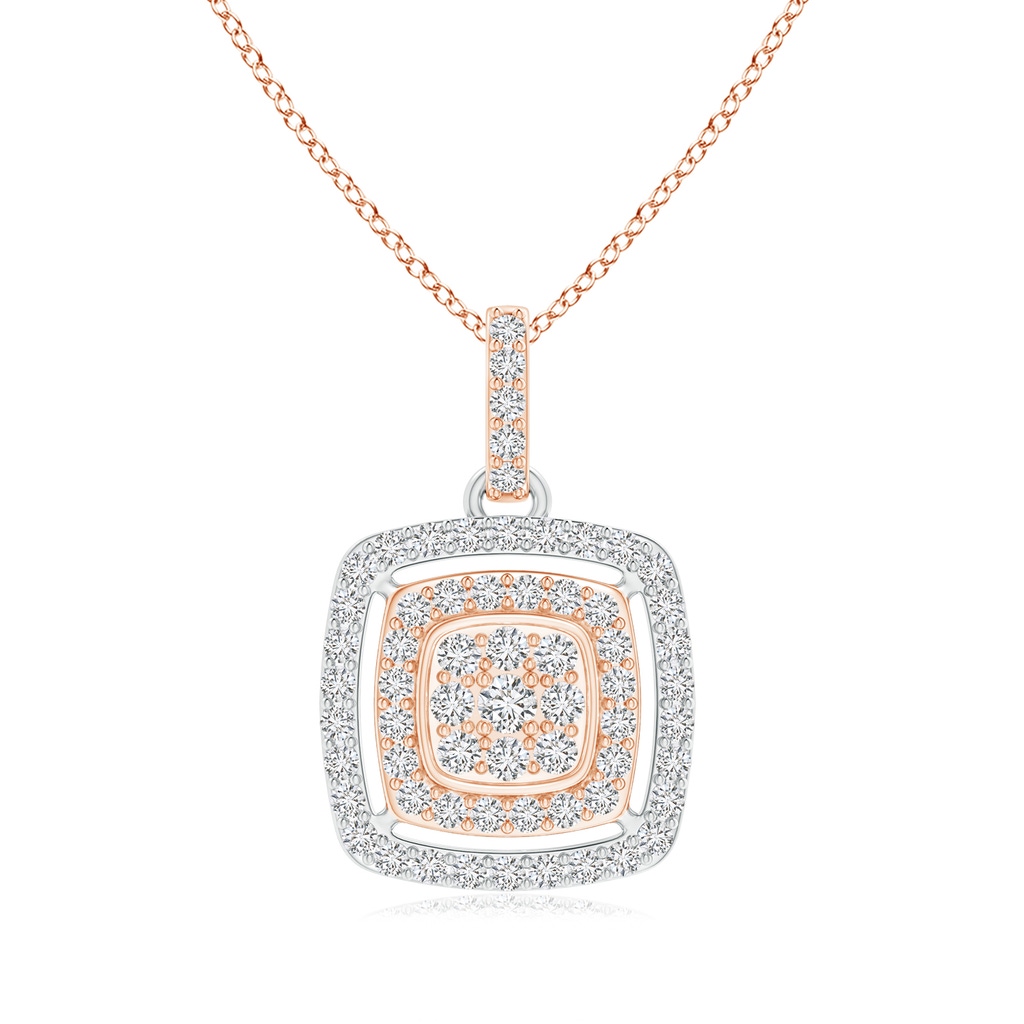1.6mm HSI2 Clustre Diamond Cushion Double Halo Pendant in Two Tone in Rose Gold White Gold