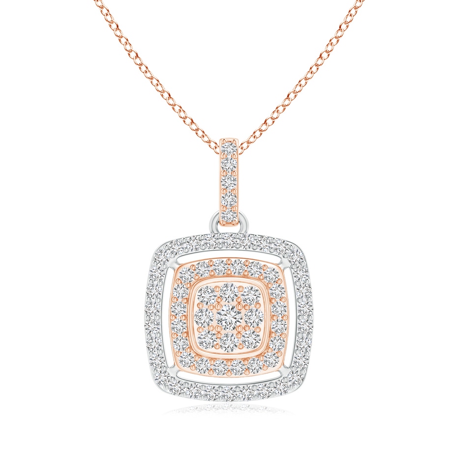 1.6mm HSI2 Clustre Diamond Cushion Double Halo Pendant in Two Tone in Rose Gold White Gold 