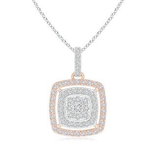 1.6mm HSI2 Clustre Diamond Cushion Double Halo Pendant in Two Tone in White Gold Rose Gold