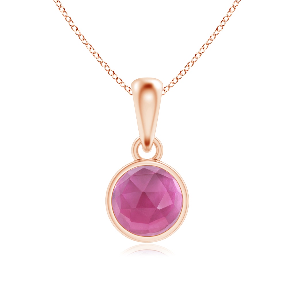 5mm AAA Bezel-Set Pink Tourmaline Solitaire Dangle Pendant in Rose Gold