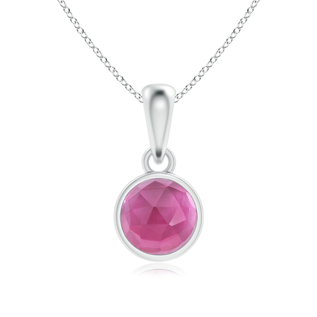 5mm AAA Bezel-Set Pink Tourmaline Solitaire Dangle Pendant in White Gold