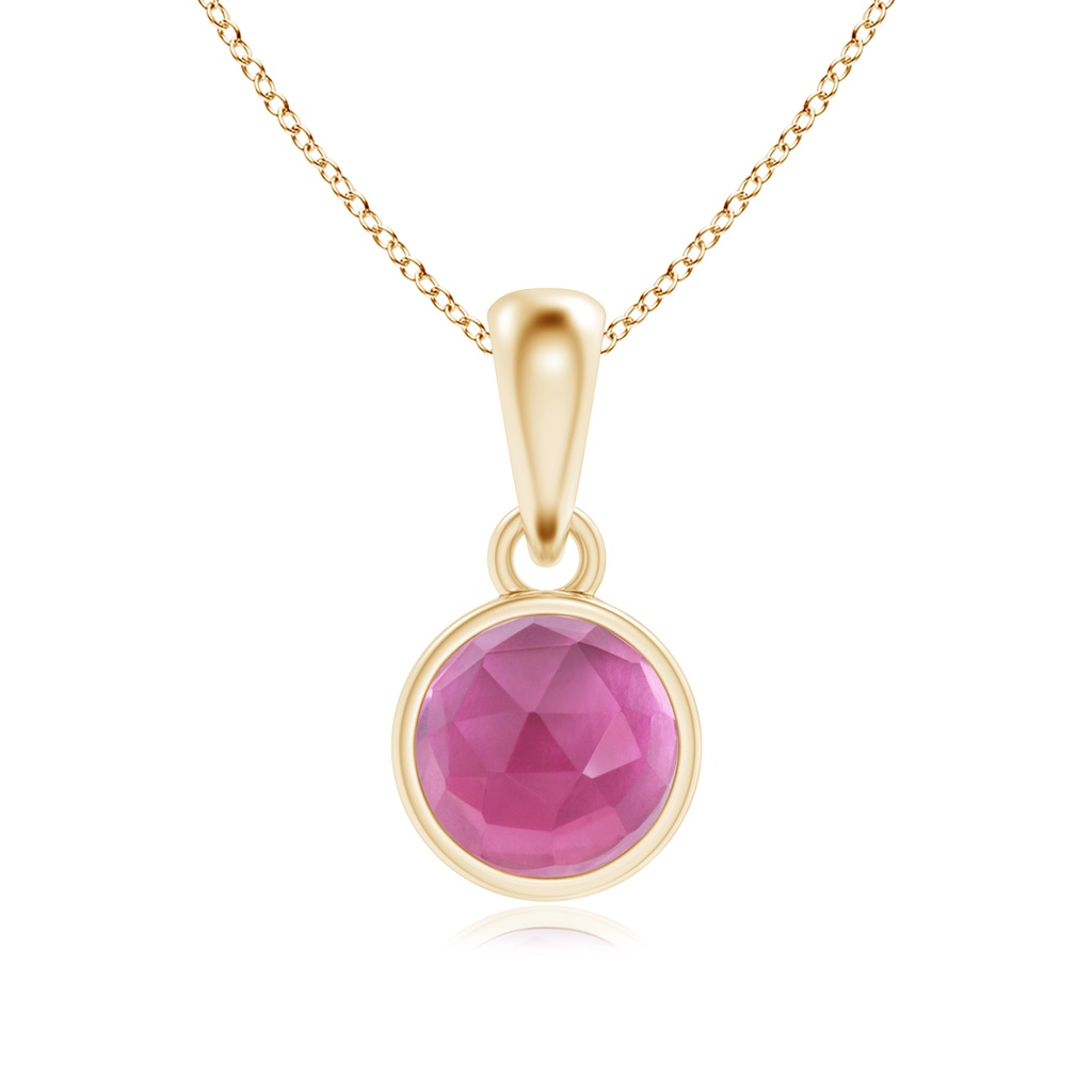 5mm AAA Bezel-Set Pink Tourmaline Solitaire Dangle Pendant in Yellow Gold