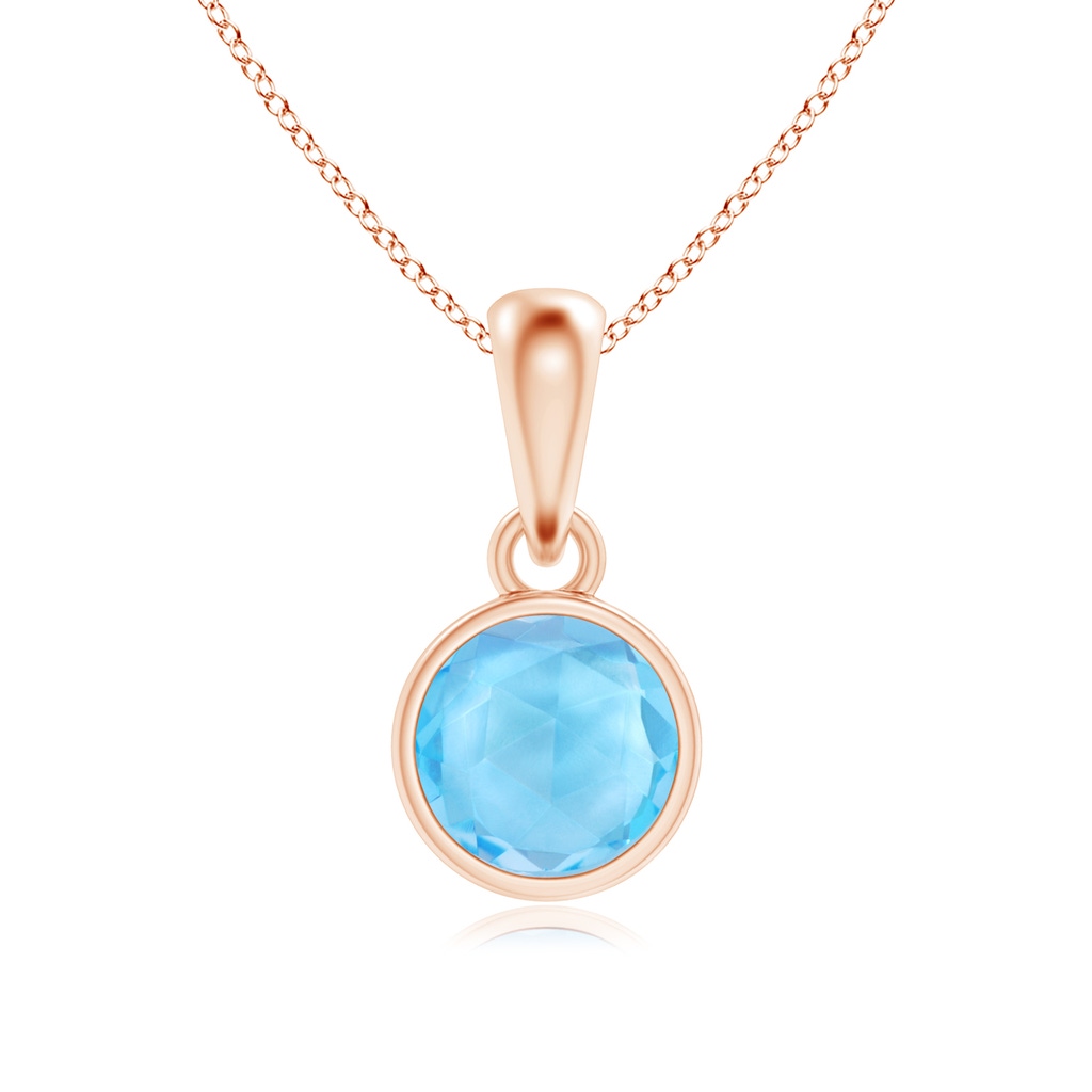 5mm AAA Bezel-Set Swiss Blue Topaz Solitaire Dangle Pendant in Rose Gold