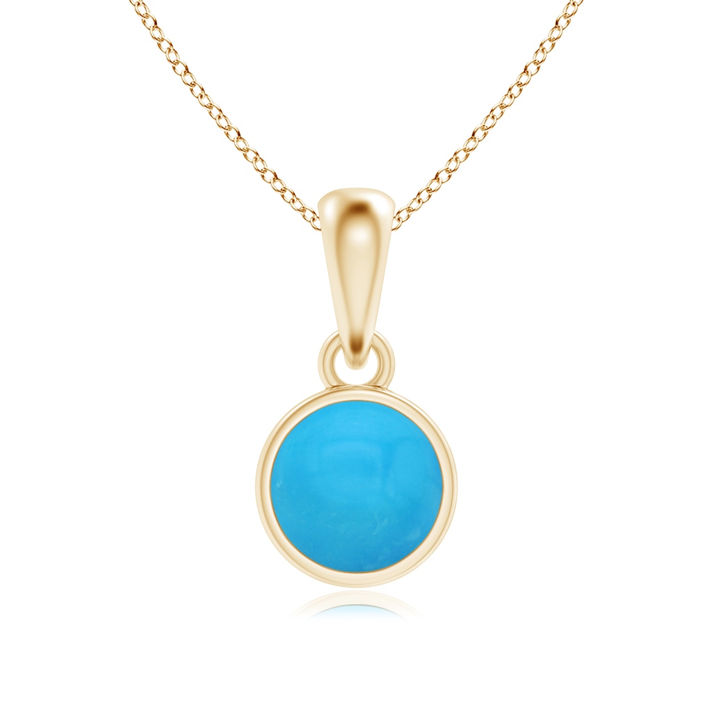 5mm AAAA Bezel-Set Turquoise Solitaire Dangle Pendant in Yellow Gold