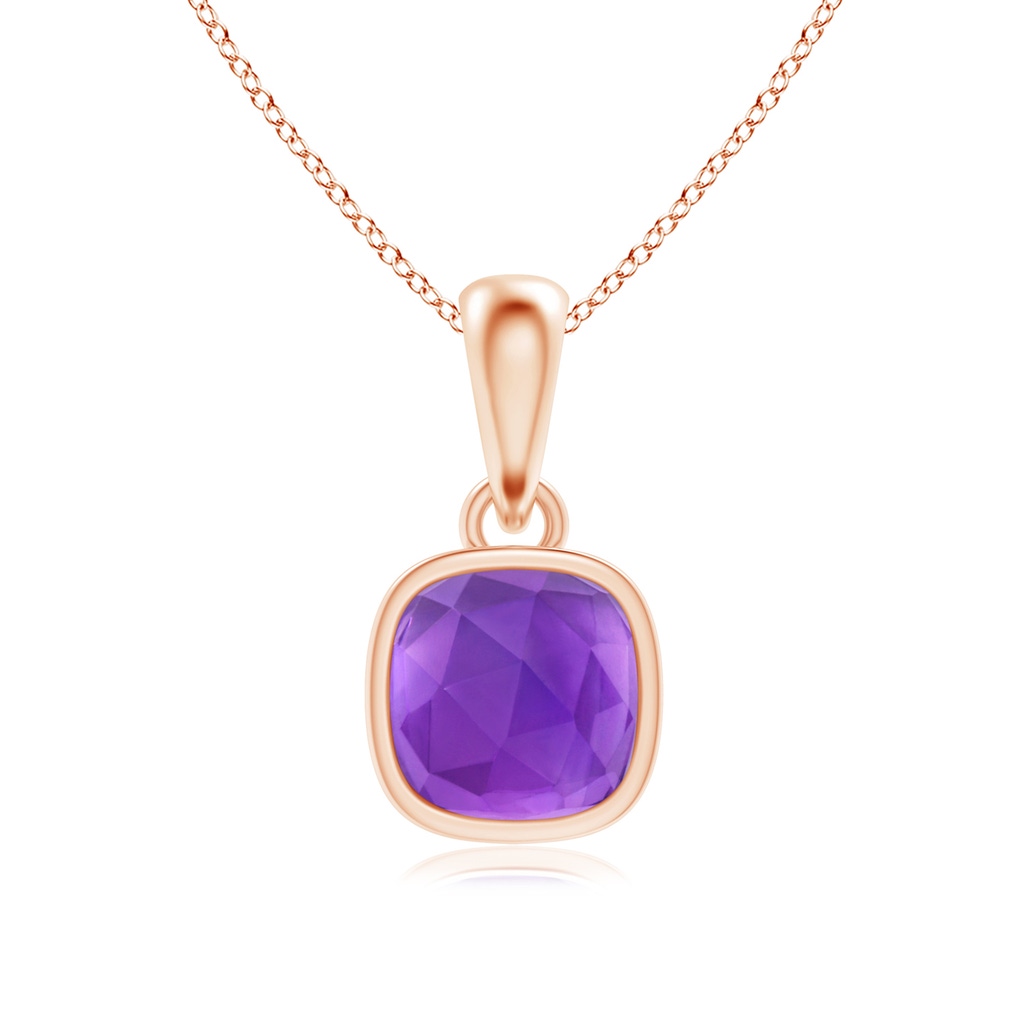 5mm AAA Rectangular Cushion Amethyst Solitaire Pendant in Rose Gold