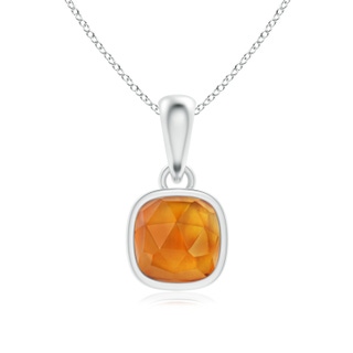 5mm AAA Rectangular Cushion Citrine Solitaire Pendant in White Gold