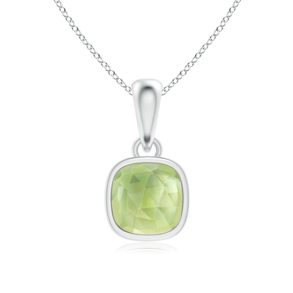 5mm AAA Cushion Peridot Solitaire Pendant in White Gold