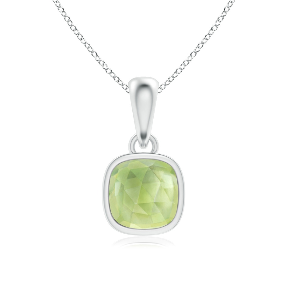 5mm AAA Cushion Peridot Solitaire Pendant in White Gold 