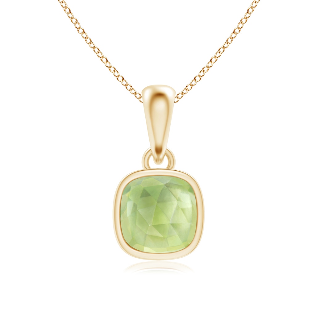 5mm AAA Cushion Peridot Solitaire Pendant in Yellow Gold