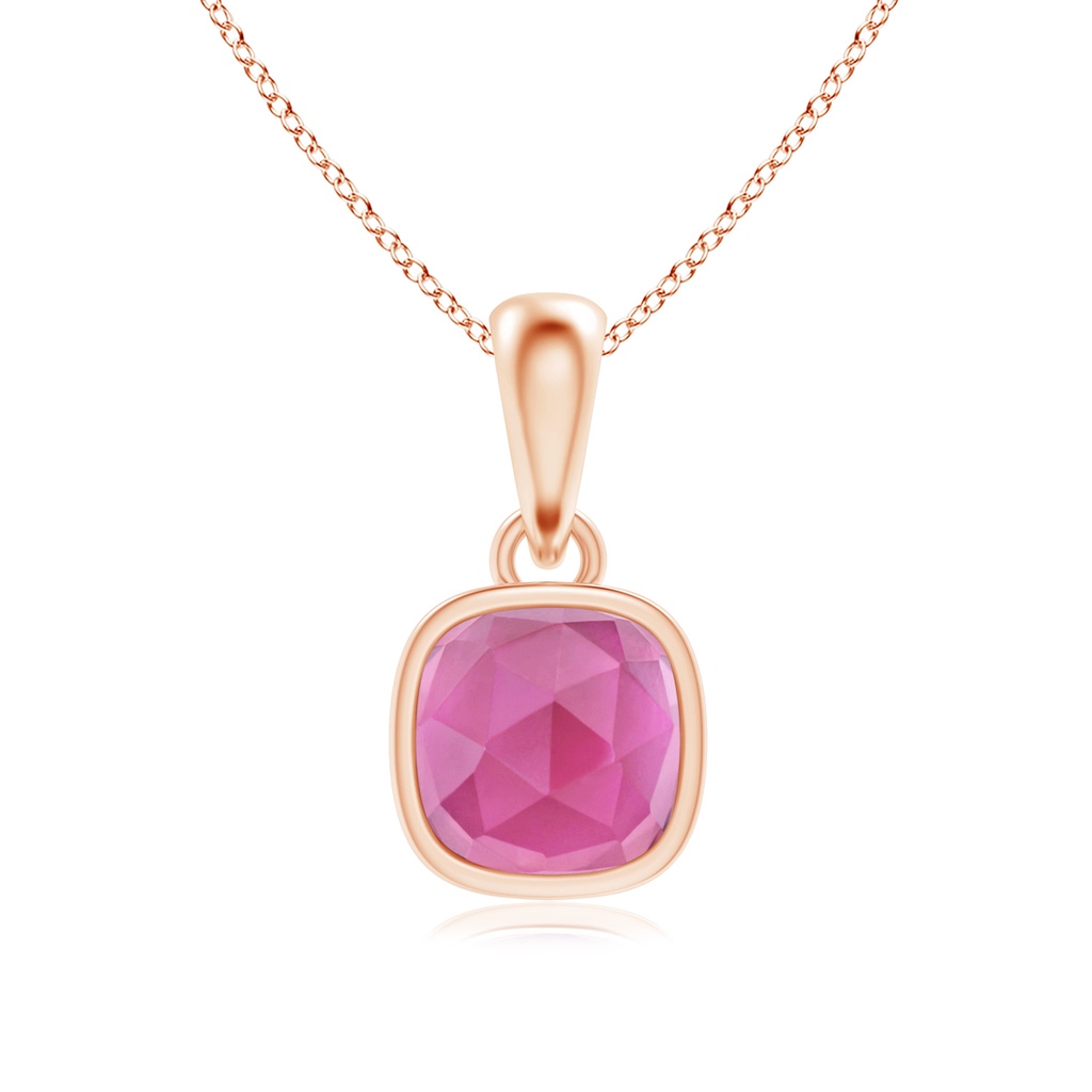 5mm AAA Cushion Pink Tourmaline Solitaire Pendant in Rose Gold