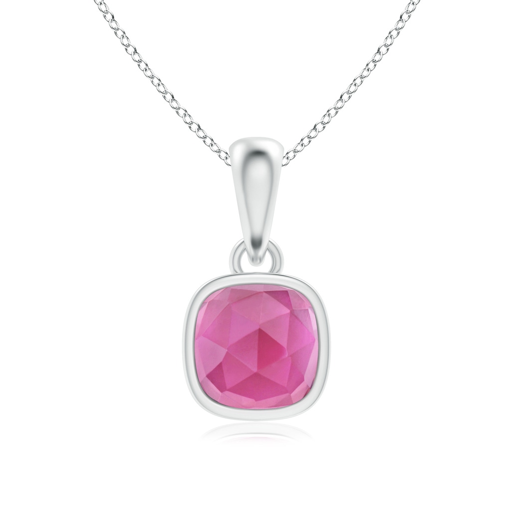 5mm AAA Cushion Pink Tourmaline Solitaire Pendant in White Gold