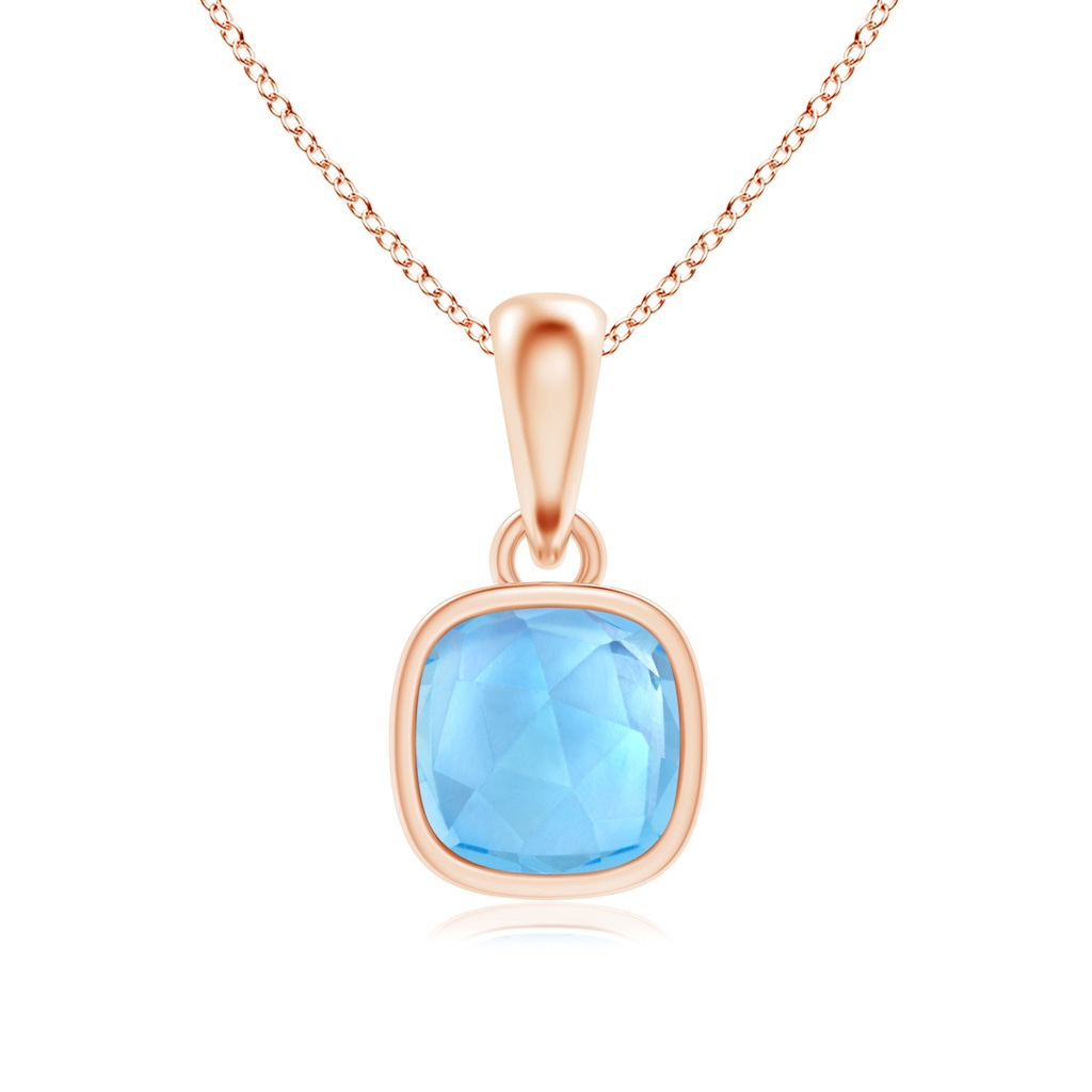 5mm AAA Rectangular Cushion Swiss Blue Topaz Solitaire Pendant in Rose Gold