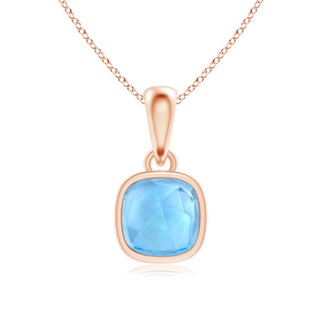 5mm AAA Rectangular Cushion Swiss Blue Topaz Solitaire Pendant in Rose Gold