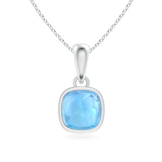 5mm AAA Rectangular Cushion Swiss Blue Topaz Solitaire Pendant in White Gold