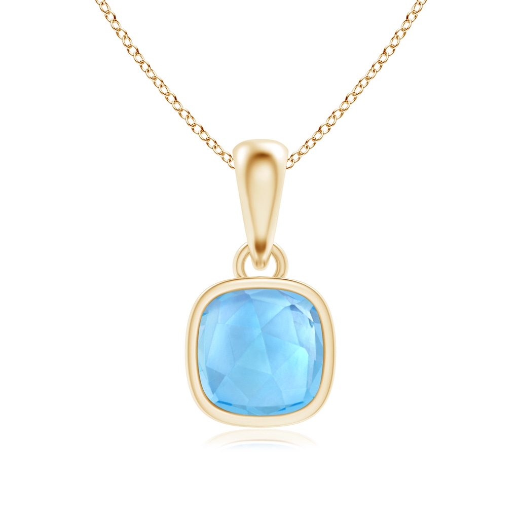 5mm AAA Rectangular Cushion Swiss Blue Topaz Solitaire Pendant in Yellow Gold