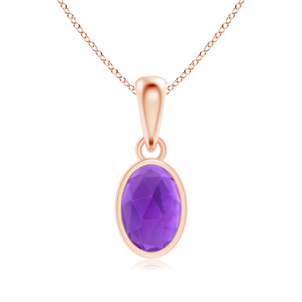 6x4mm AAA Oval Amethyst Solitaire Dangle Pendant in Rose Gold