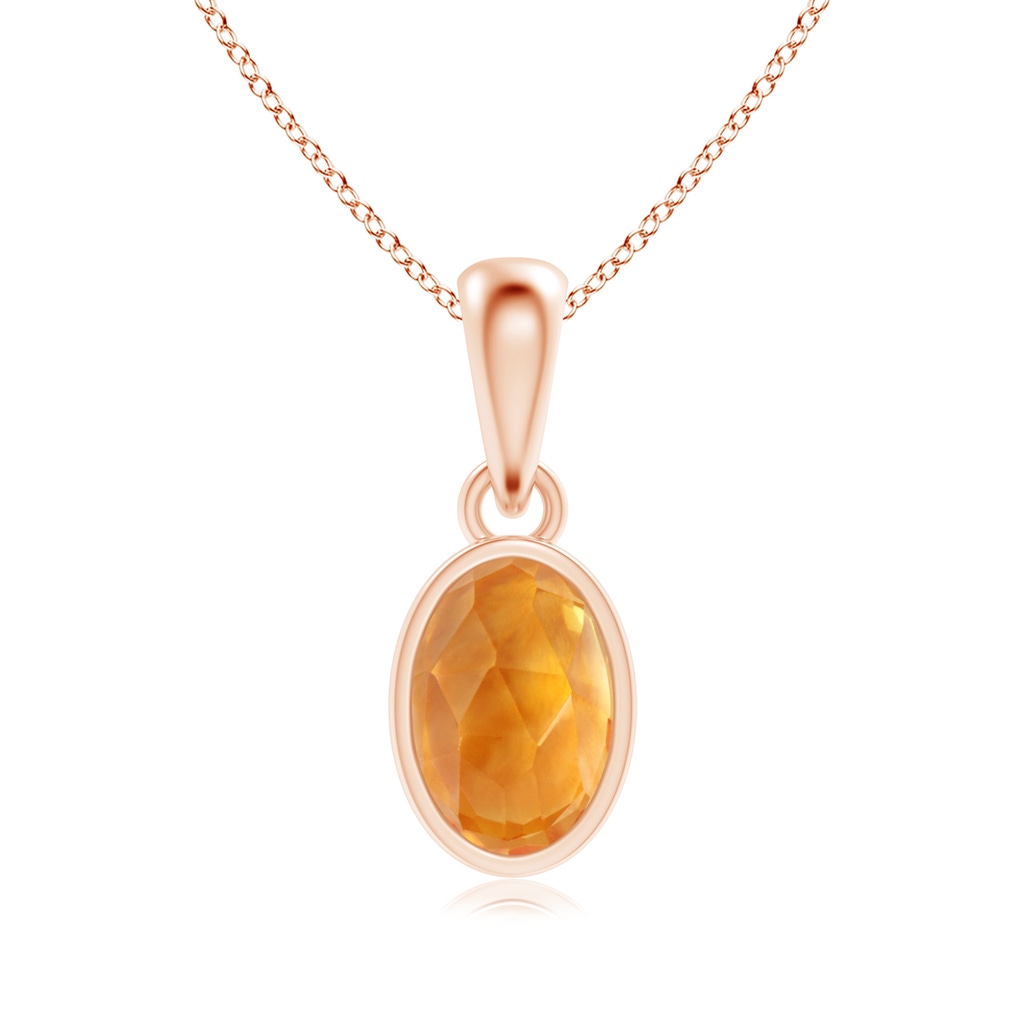 6x4mm AAA Oval Citrine Solitaire Dangle Pendant in Rose Gold 