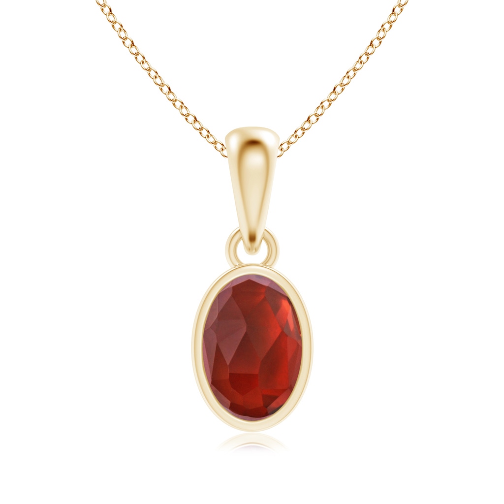 6x4mm AAA Oval Garnet Solitaire Dangle Pendant in Yellow Gold