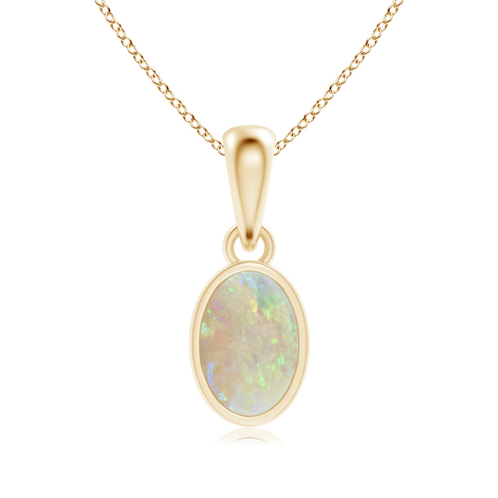 6x4mm AAA Oval Opal Solitaire Dangle Pendant in Yellow Gold
