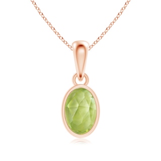 6x4mm AAA Oval Peridot Solitaire Dangle Pendant in Rose Gold