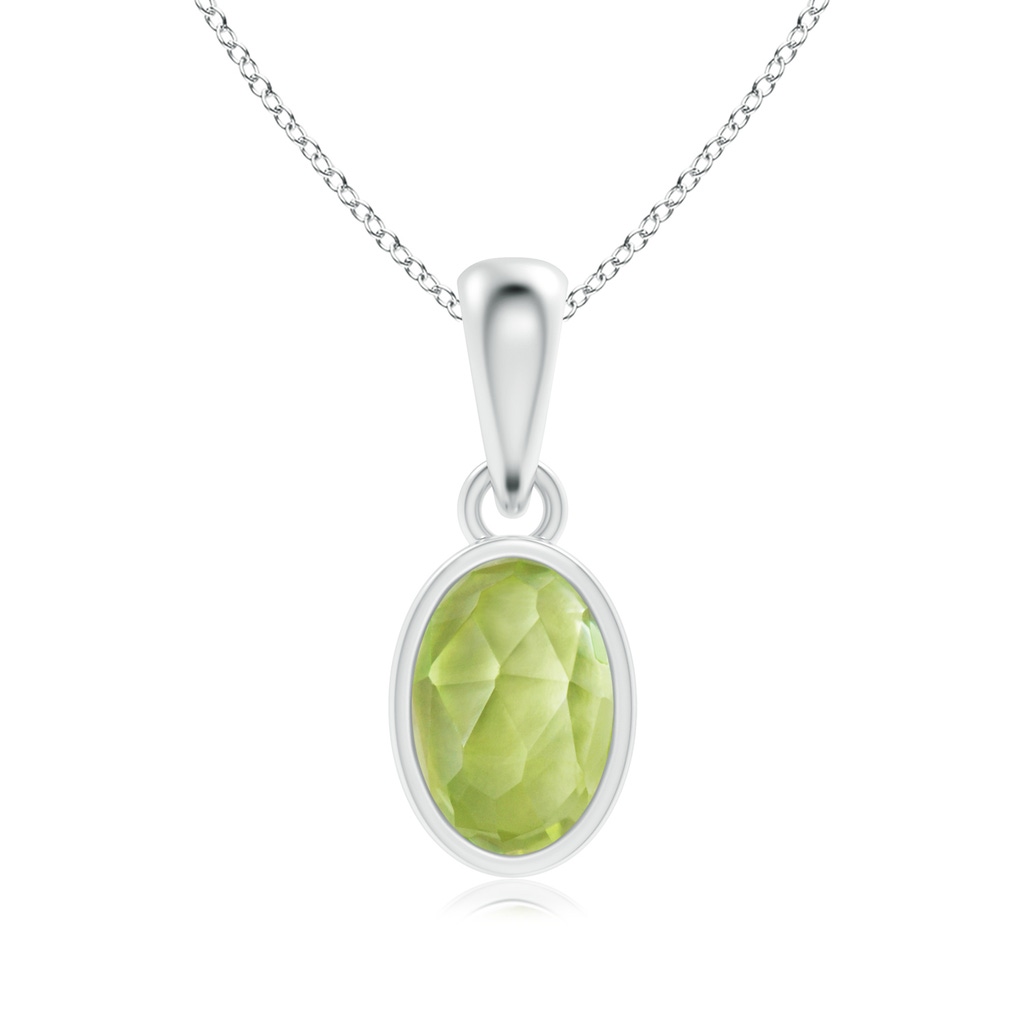 6x4mm AAA Oval Peridot Solitaire Dangle Pendant in S999 Silver