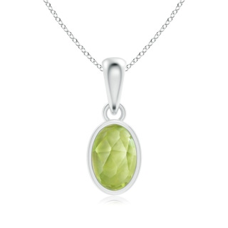 6x4mm AAA Oval Peridot Solitaire Dangle Pendant in White Gold