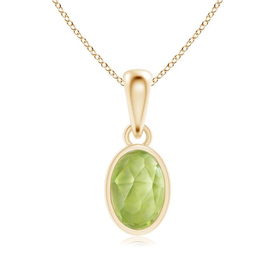 6x4mm AAA Oval Peridot Solitaire Dangle Pendant in Yellow Gold 