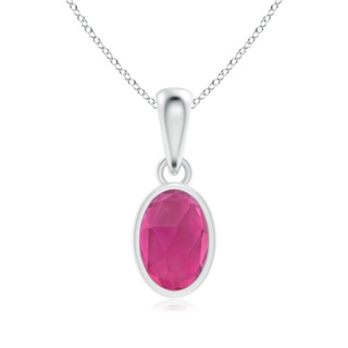 6x4mm AAA Oval Pink Tourmaline Solitaire Dangle Pendant in White Gold