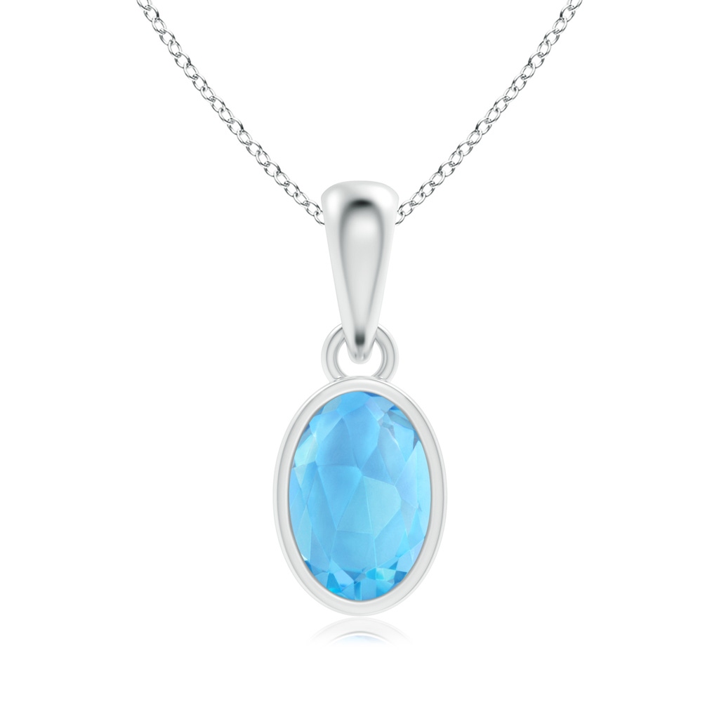 6x4mm AAA Oval Swiss Blue Topaz Solitaire Dangle Pendant in S999 Silver